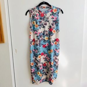 [3/$15] Light Blue Floral Mock Neck Dress